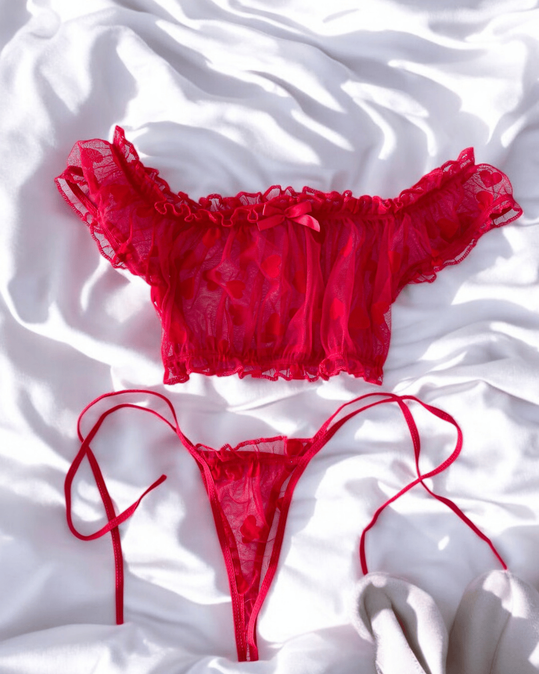 La Brassière Amour Volant  |  Kırmızı Transparan Büstiyer Takım